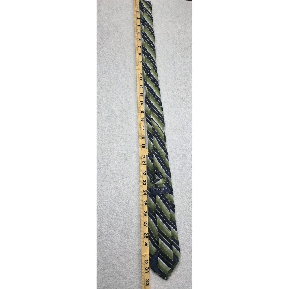 Saddlebred XL Long Silk Tie Green Black Stripe Extra Long 100% Silk Classic - Picture 7 of 10